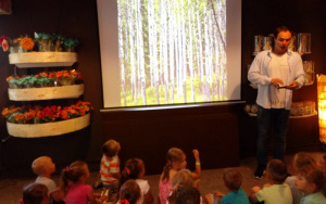 Pan Jasiu pokazuje dzieciom na filmie jakwygląda osikowy las