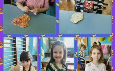 Przedszkolaki z grupy średniaków prezentują własnoręcznie wykonane pizze (5)